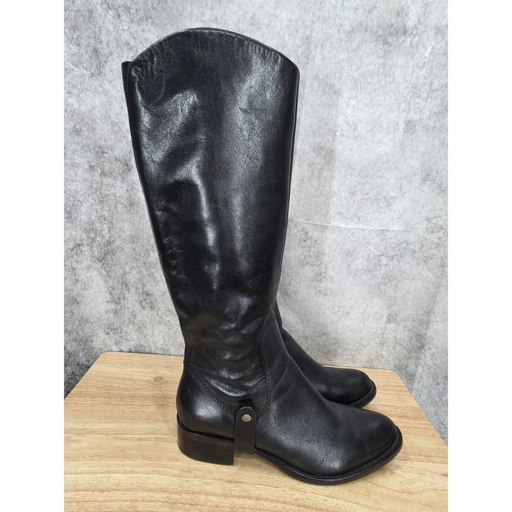 Via Spiga Riding Boots Womens 6.5 M Black Leather Cody Zip Up Tall Knee High